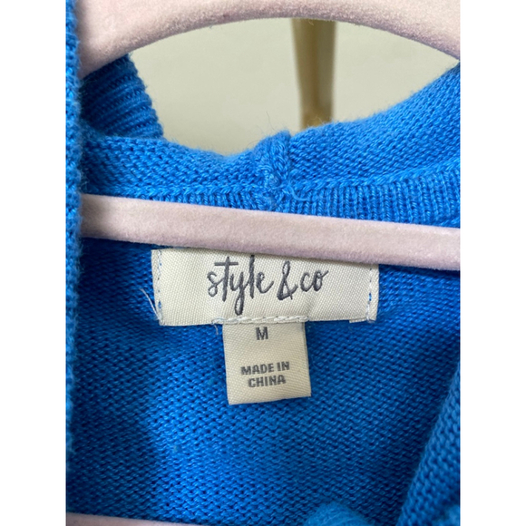Style & Co Knit Hoodie Pullover Bright Blue Cozy Buttery Soft Ribbed M Lounge - Picture 5 of 7